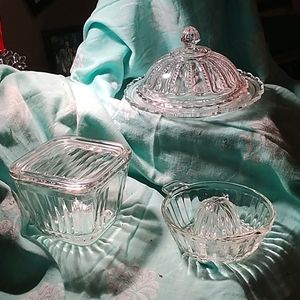 Vintage Bundle of 3 Anchor Hocking Clear Glass Dishes and Free Gift w/ Purchase